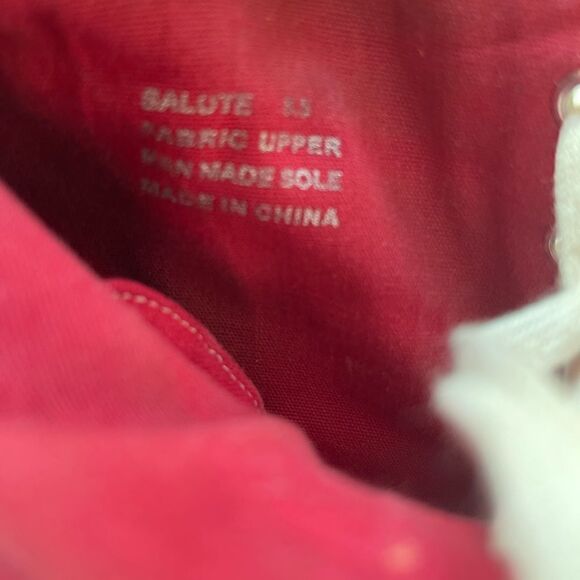 Zigi Girl Salute Red canvas lace up ankle hidden platform heels beige trimsSZ8.5 - Picture 10 of 12